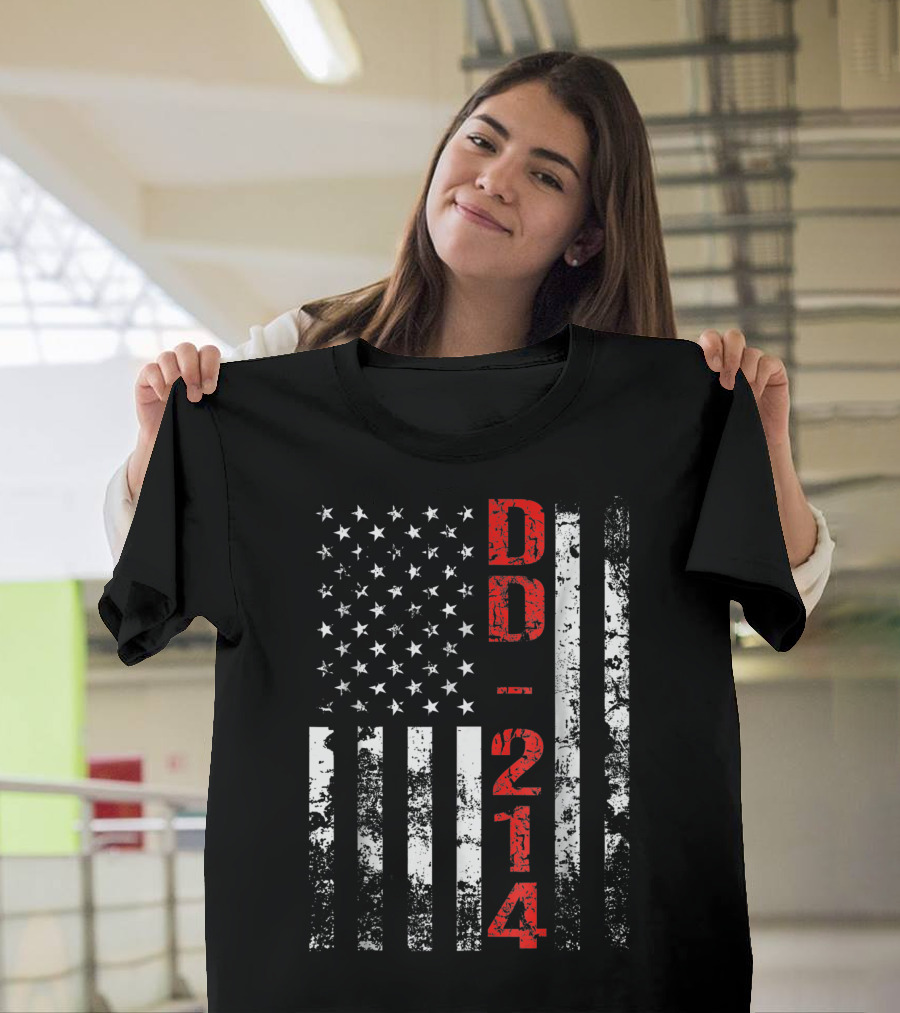 DD 214 US American Flag Alumni Veteran T-Shirt
