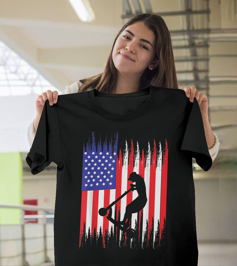 Stunt Scooter American Flag Kick Trick Competition T-Shirt
