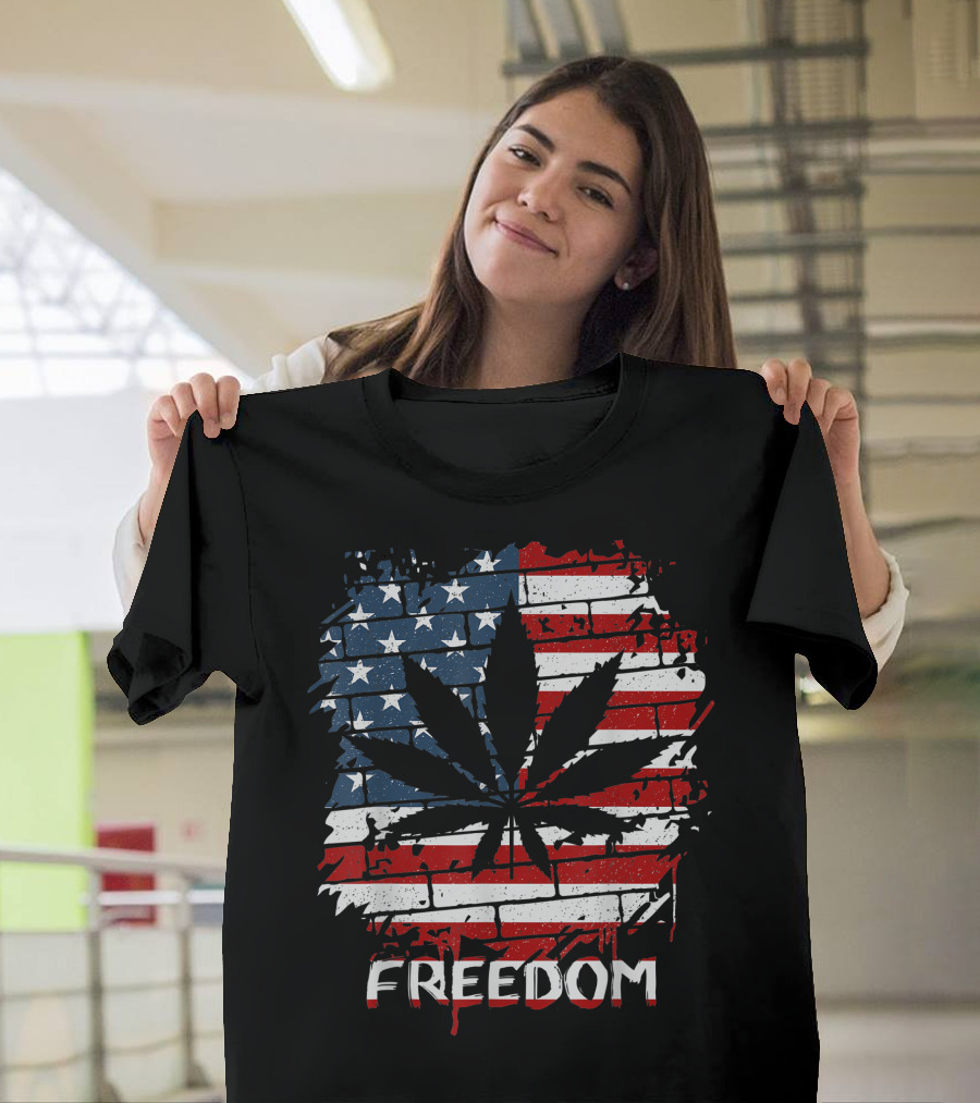 American Flag Marijuana Leaf Freedom T-Shirt