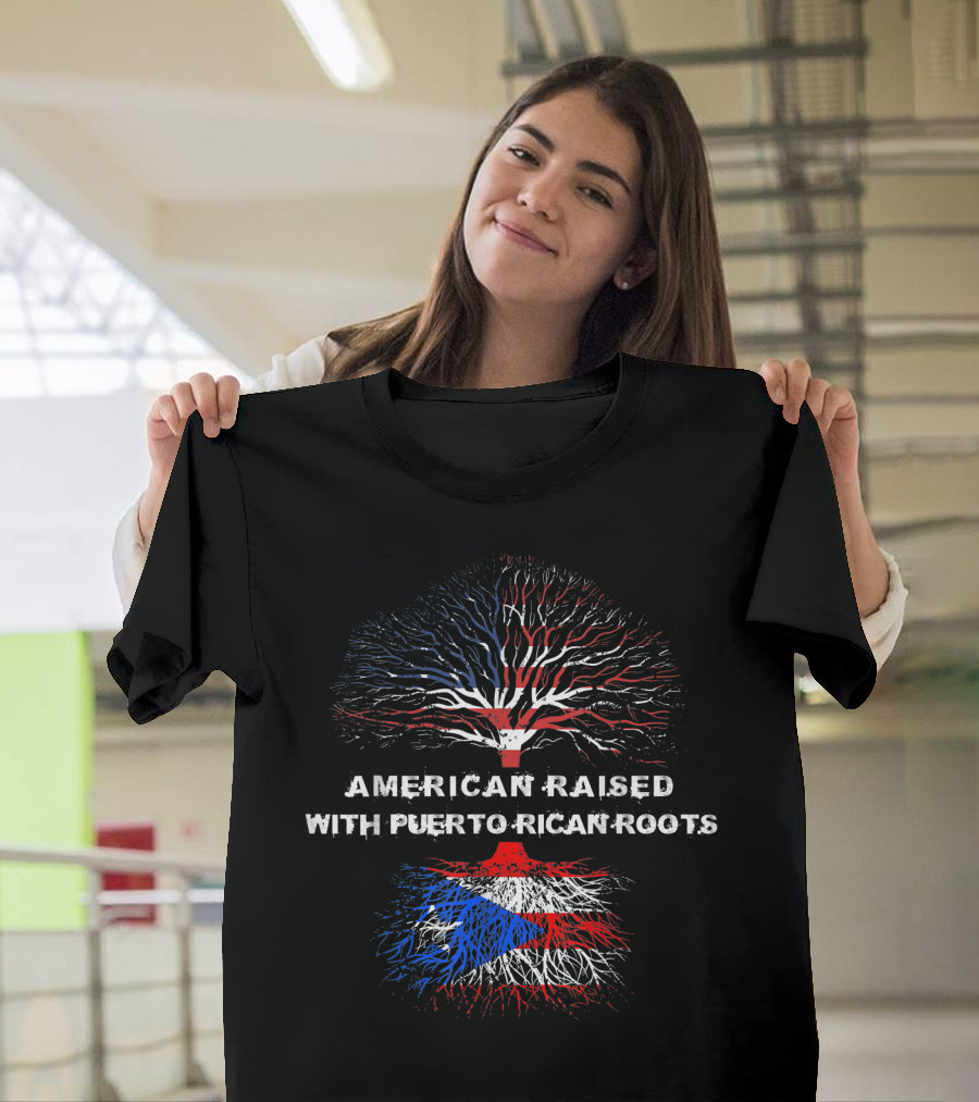 American Raised With Puerto Rican Roots Tree Usa Flag T-Shirt