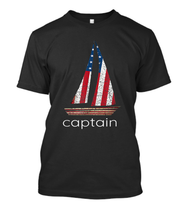 Captain Flag Sailing Two Sided American Patriotic Sailboat T-Shirt
