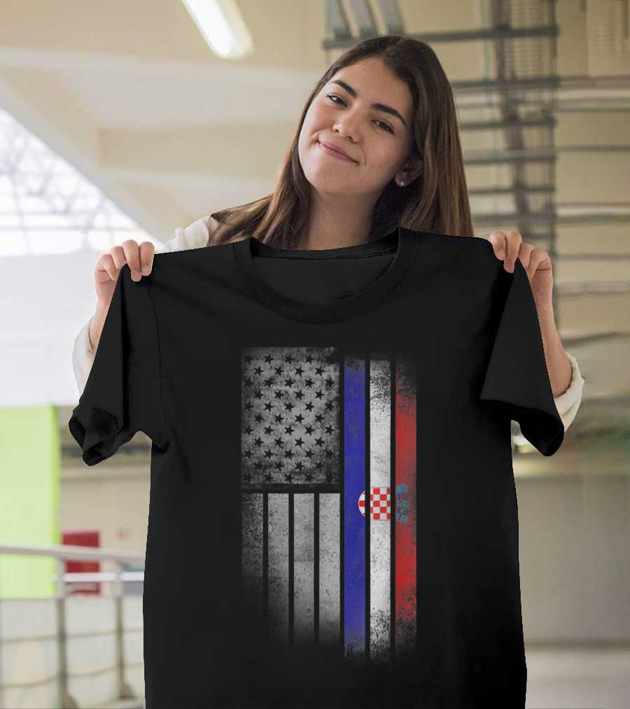 American and Croatian United Dual Flag Symbol T-Shirt