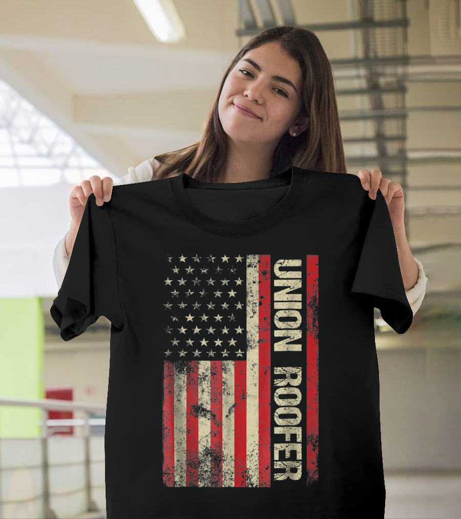 Union Roofer American Flag Patriotic Worker T-Shirt