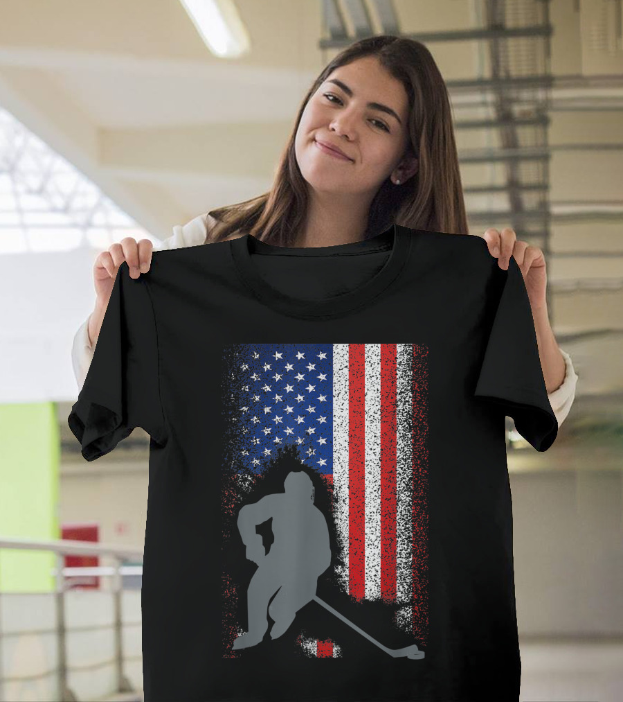American Flag Hockey USA Player Iconic Sports Top T-Shirt