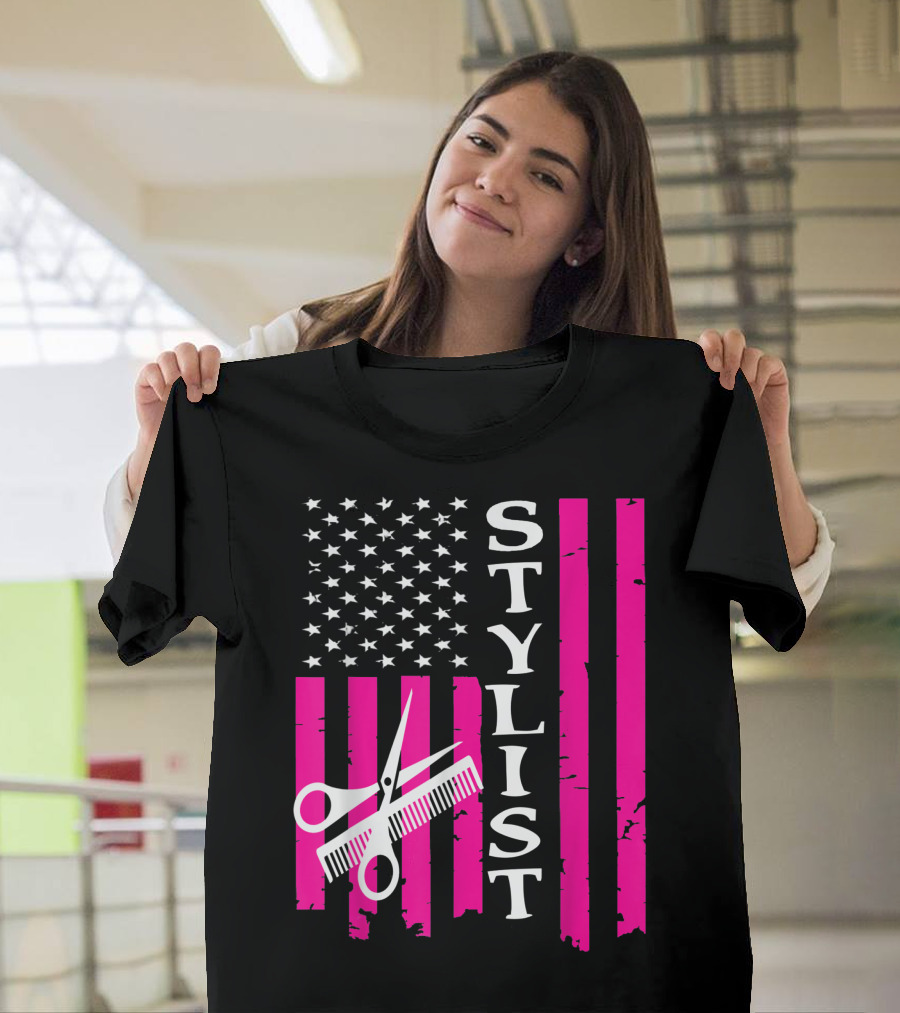 American Flag Stylist with Scissors and Comb T-Shirt
