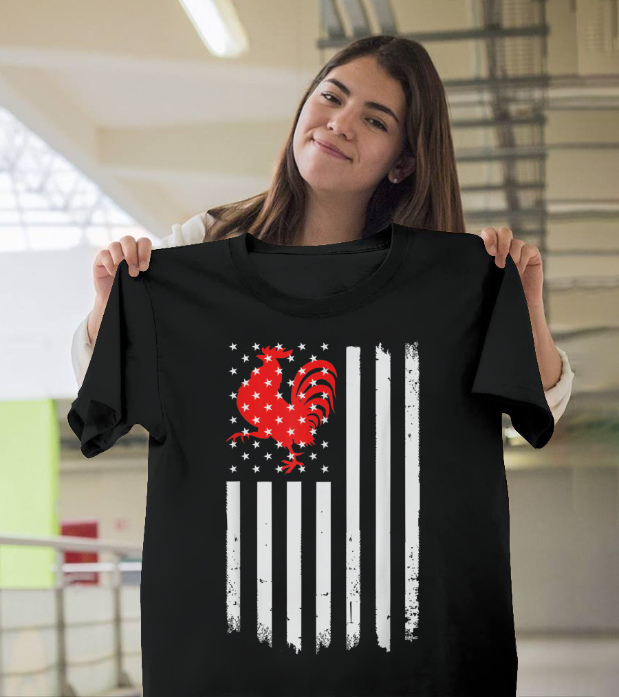 American Flag Rooster Chicken Funny Patriotic T-Shirt