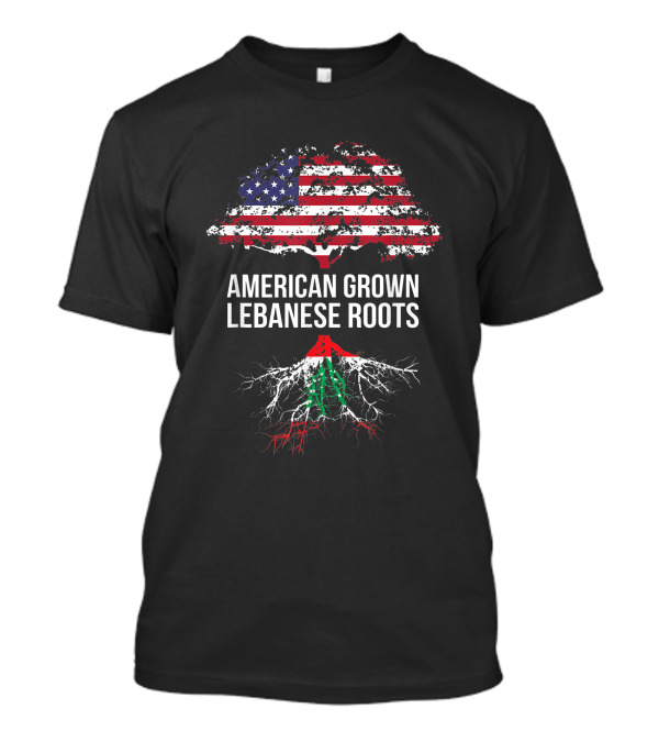 American Grown Lebanese Roots USA Flag Tree With Lebanon Roots T-Shirt