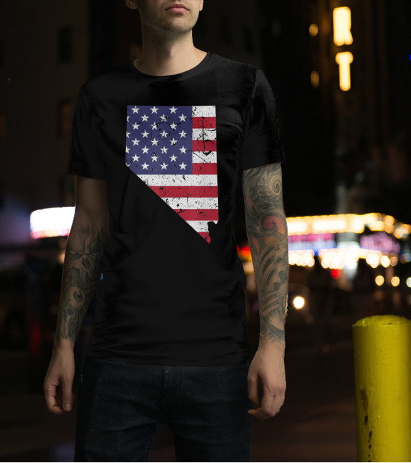 Nevada State American Flag Map 4th Of July Pride USA T-Shirt