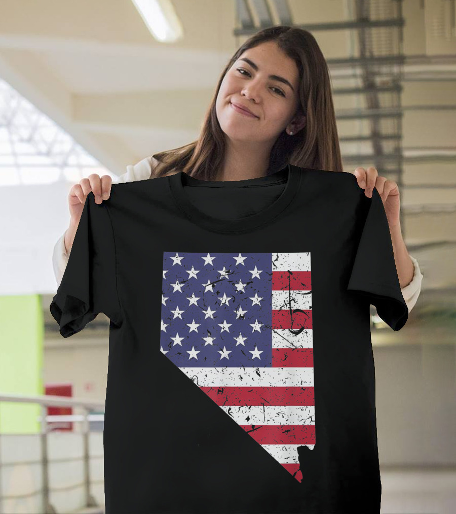 Nevada State American Flag Map 4th of July Pride USA T-Shirt