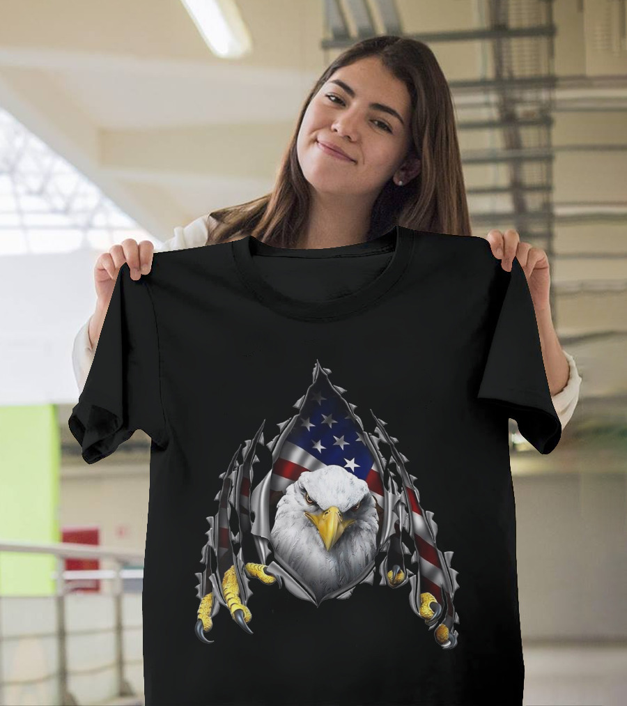 Bald Eagle with USA American Flag 4th of July Patriotic T-Shirt