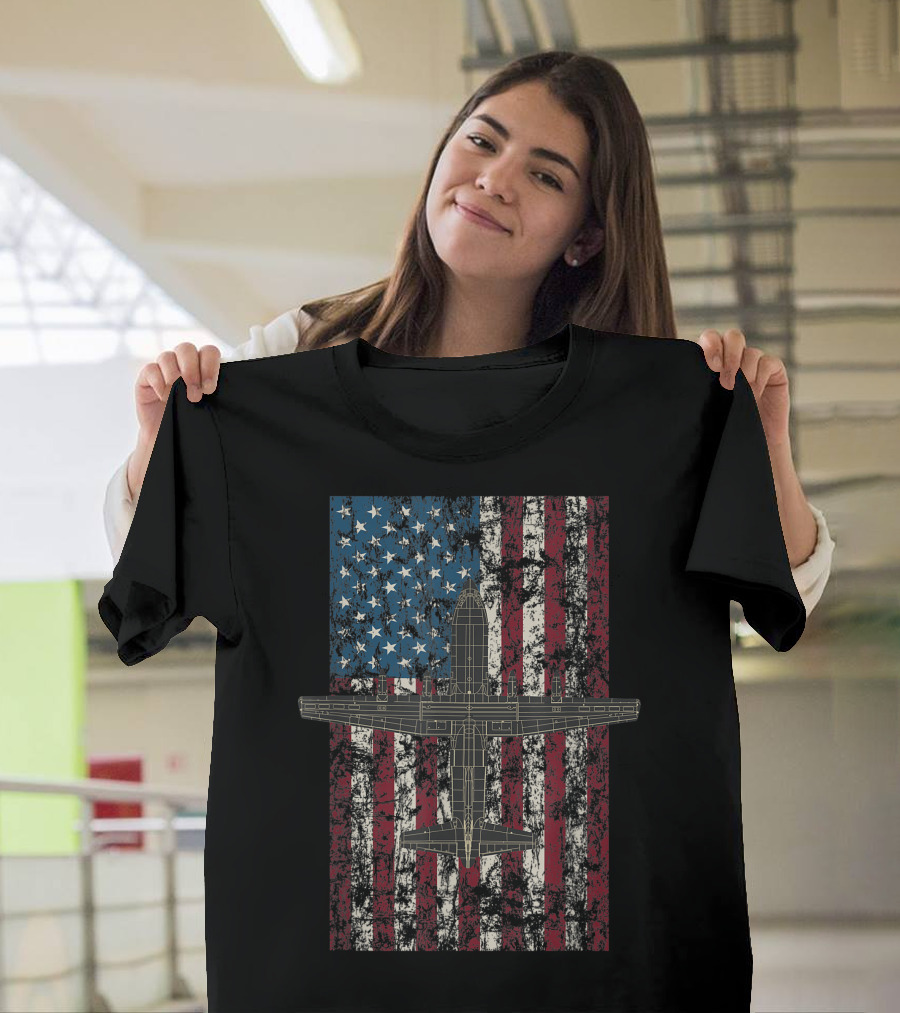 American Flag C 130 Hercules Patriotic Aviation T-Shirt