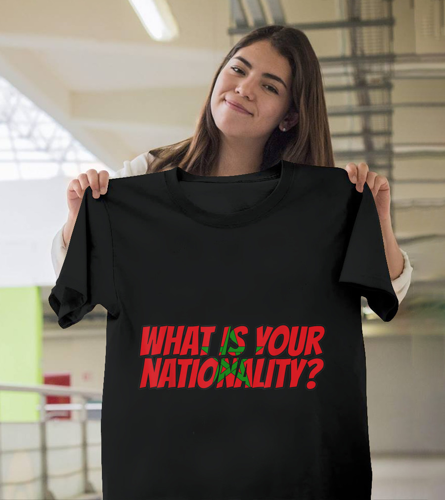 Moorish American What Is Your Nationality Red and Green Text with Moroccan Star T-Shirt