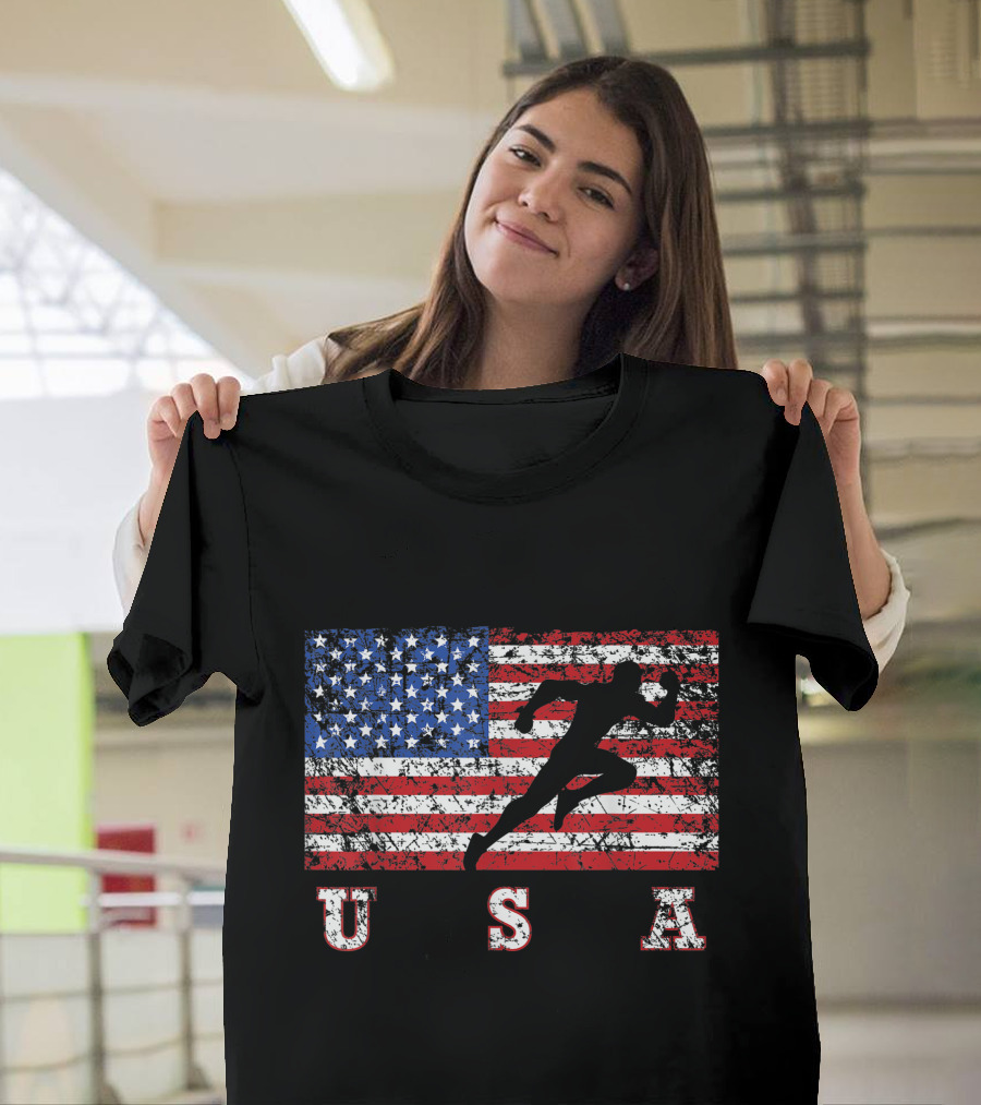 USA American Flag Track Field Team T-Shirt
