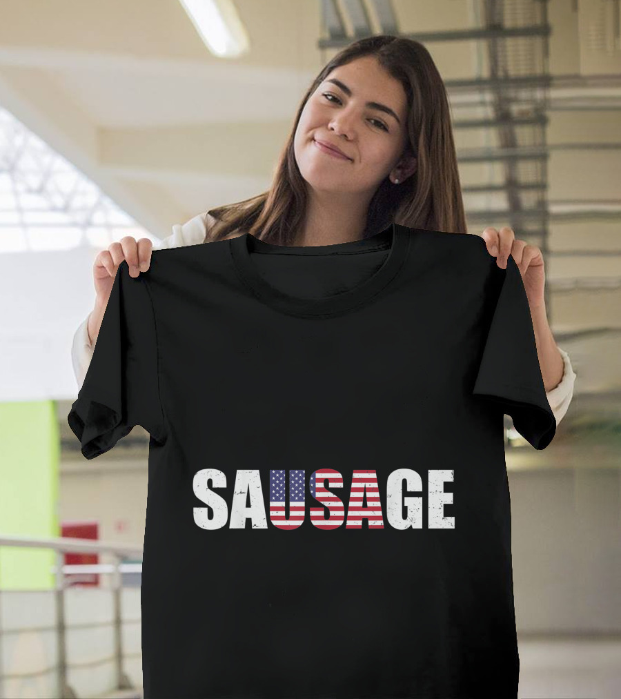 Sausage USA American Flag Text T-Shirt