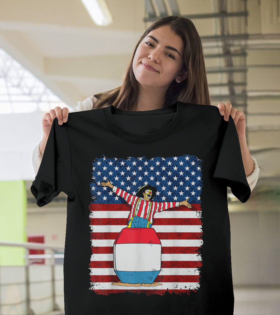 Rodeo Clown In Barrel American Flag Patriotic T-Shirt