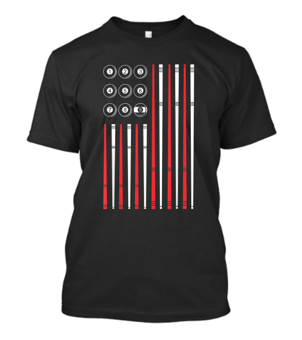 American Flag Billiards Cue Nine Ball Pool Stripes T-Shirt
