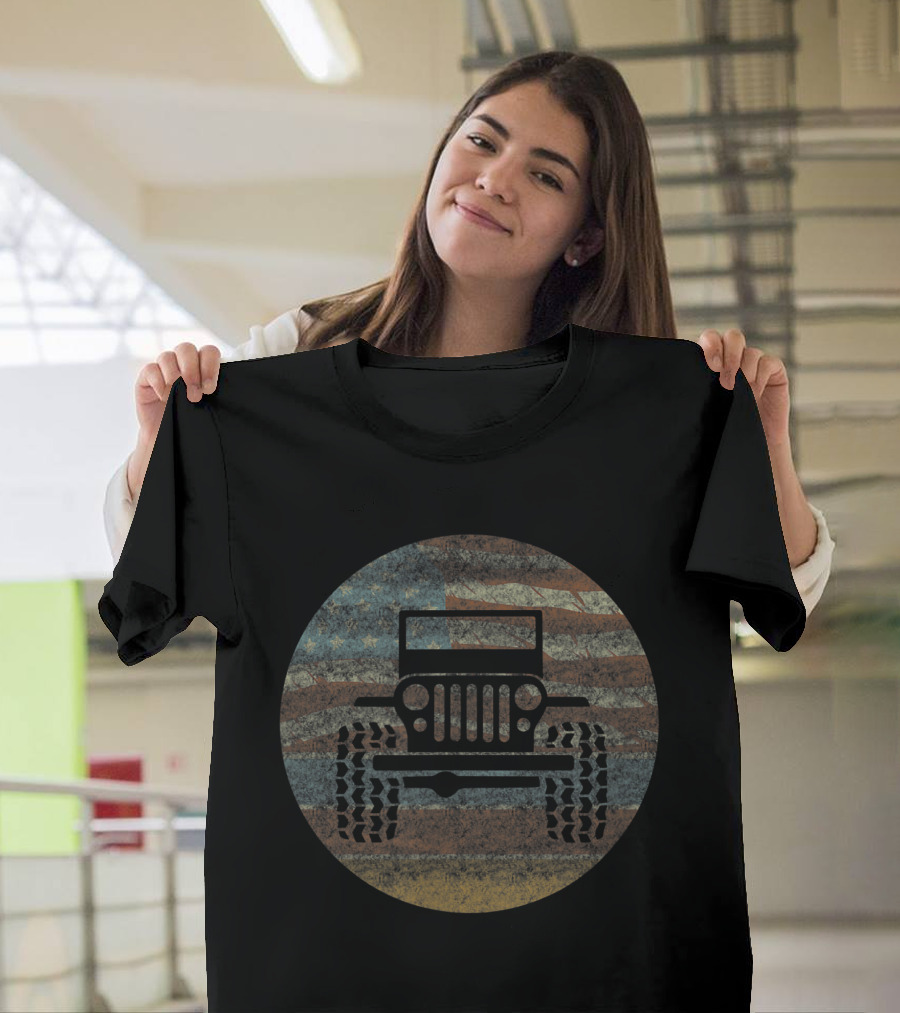 Vintage Jeeps American Flag 70's Off Road Retro Style USA T-Shirt