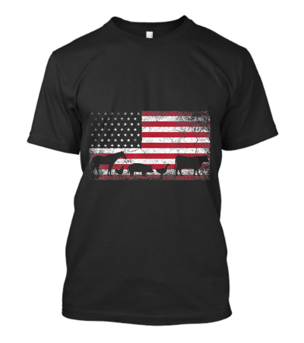 American Flag 4th Of July Farm Animals Chicken Horse Cow Pig T-Shirt