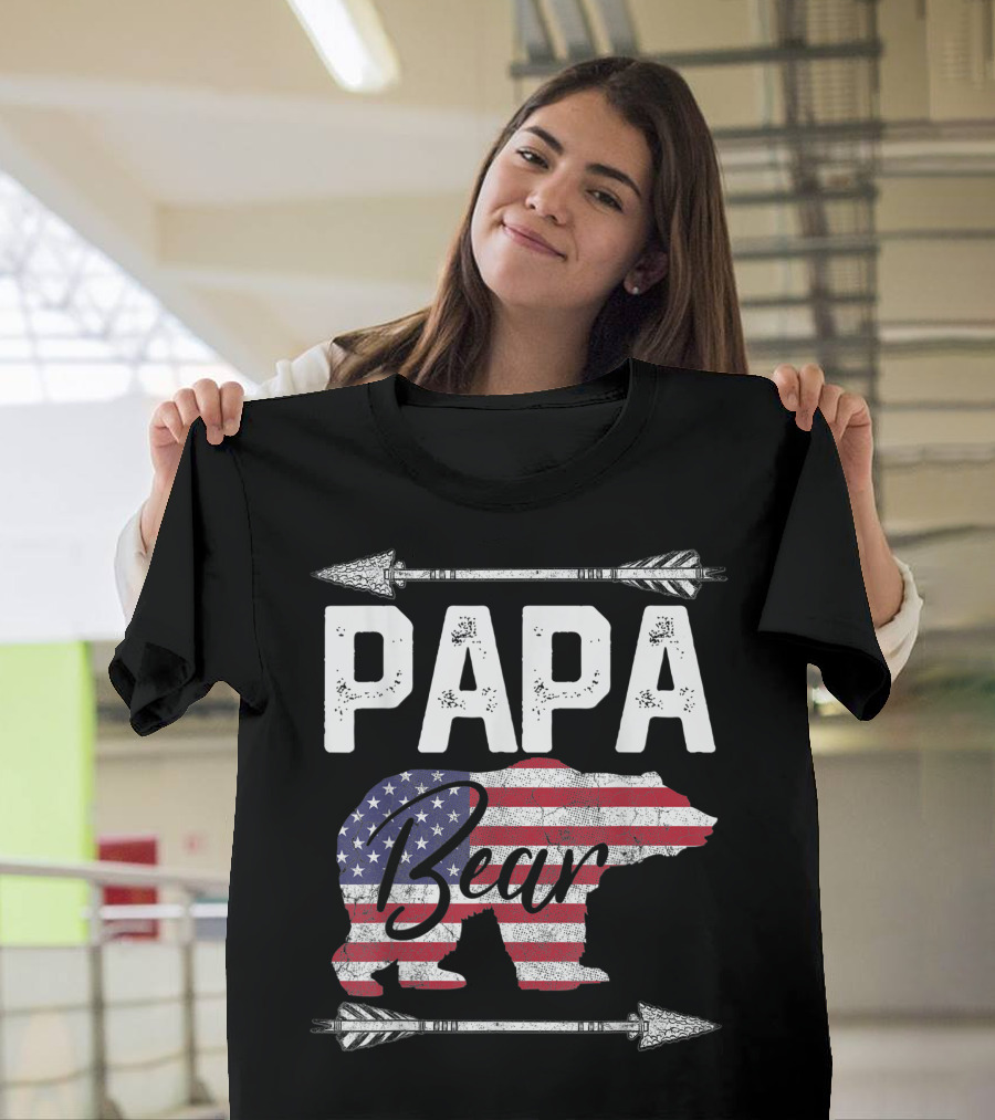 Papa Bear American Flag Father's Day 4th of July Dad T-Shirt