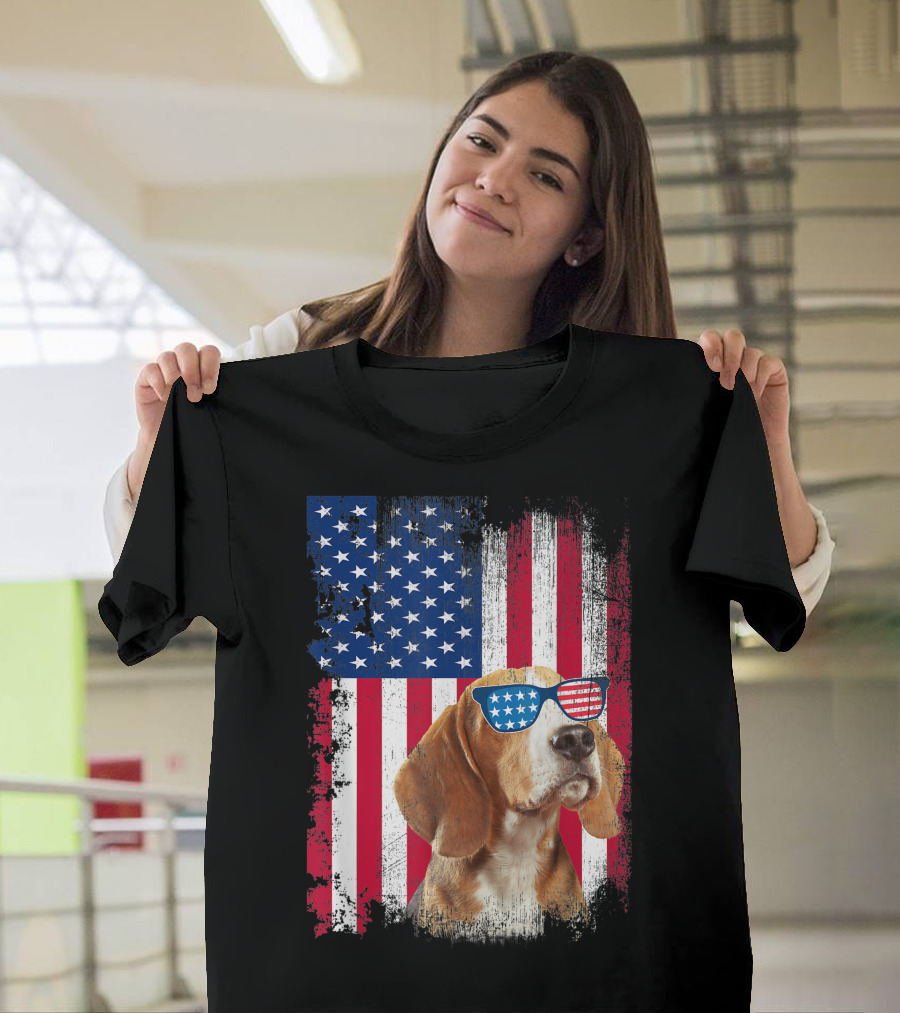 Vintage Beagle Dog American USA Flag Sunglasses Patriotic T-Shirt