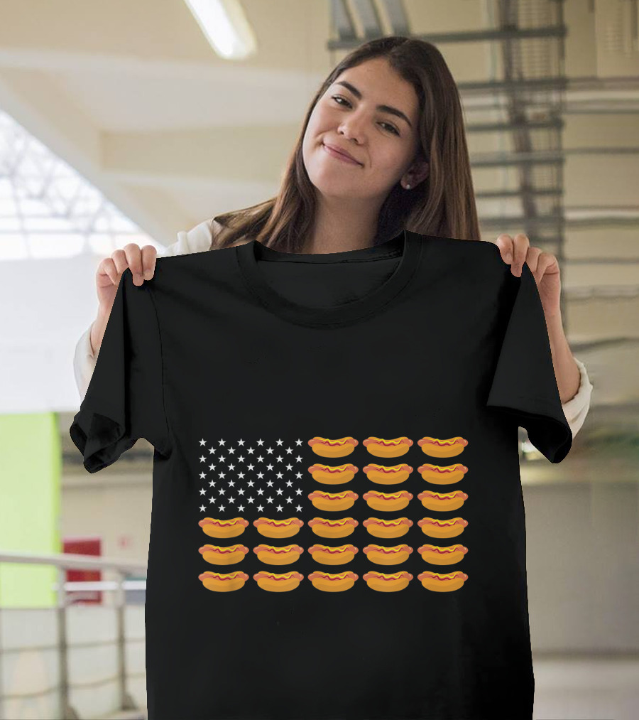 Hot Dog American Flag 4th July Humor Food T-Shirt