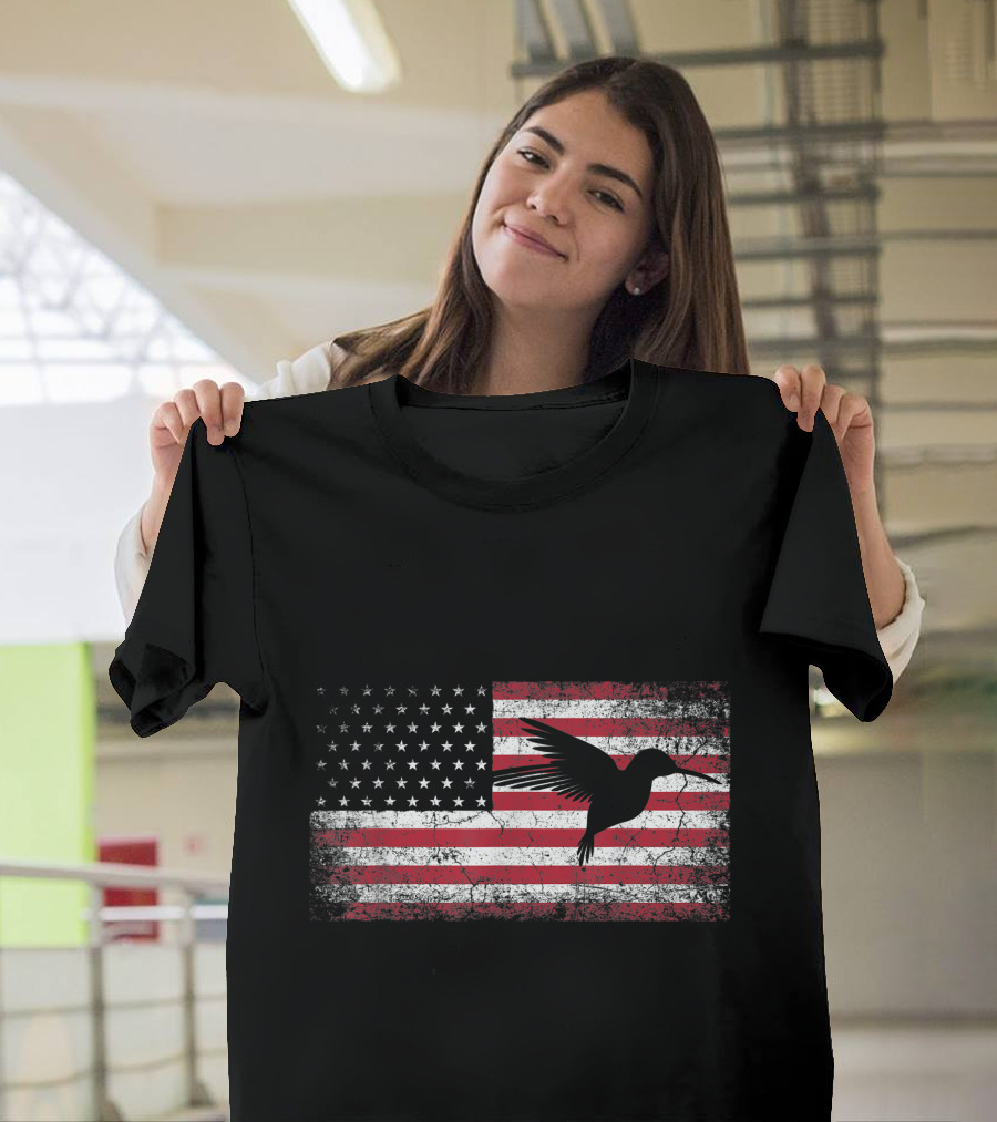American Flag Hummingbird Bird Lover 4th of July Birding USA T-Shirt