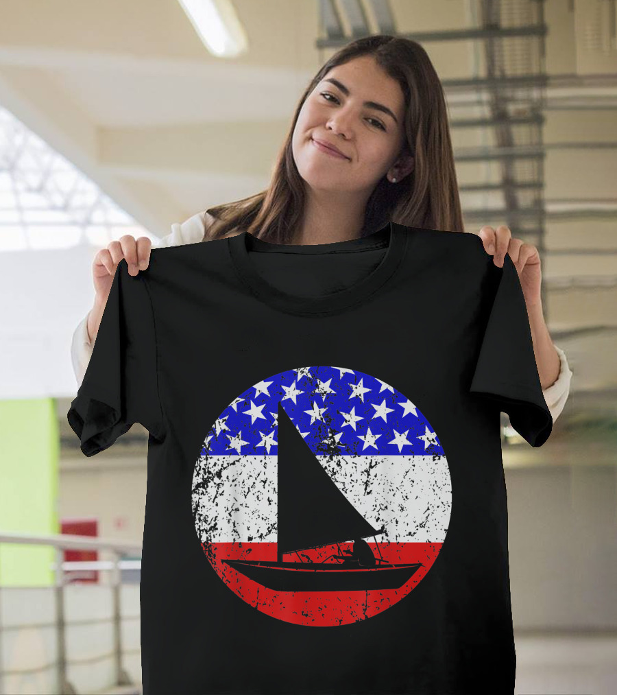 American Flag Vintage Sail Boat Retro Stars and Stripes Nautical T-Shirt