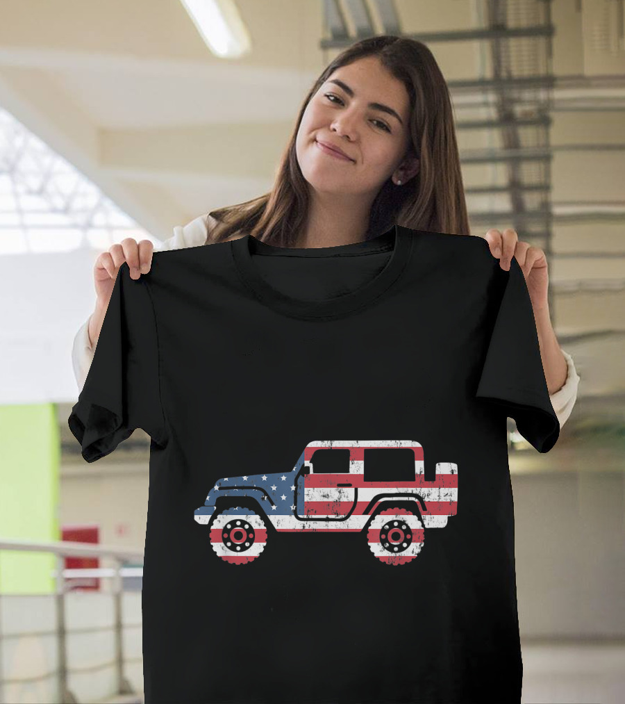 American Flag Jeep 4Th Of July Independence Day Wrangler T-Shirt