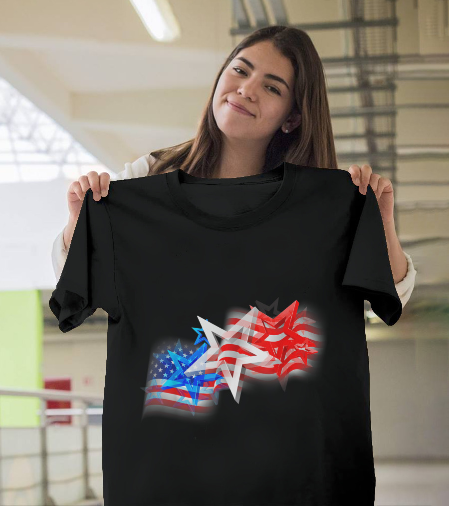 Us Flag Patriotic American Stars And Stripes Red White Blue Stars T-Shirt