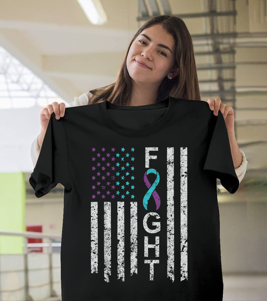 Fight Suicide Prevention Awareness Distressed American Flag T-Shirt