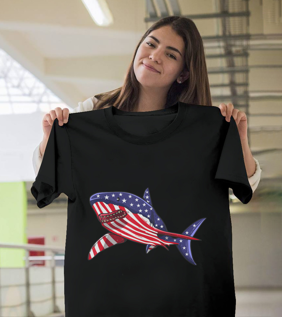 Shark American Flag Jawsome 4th of July T-Shirt