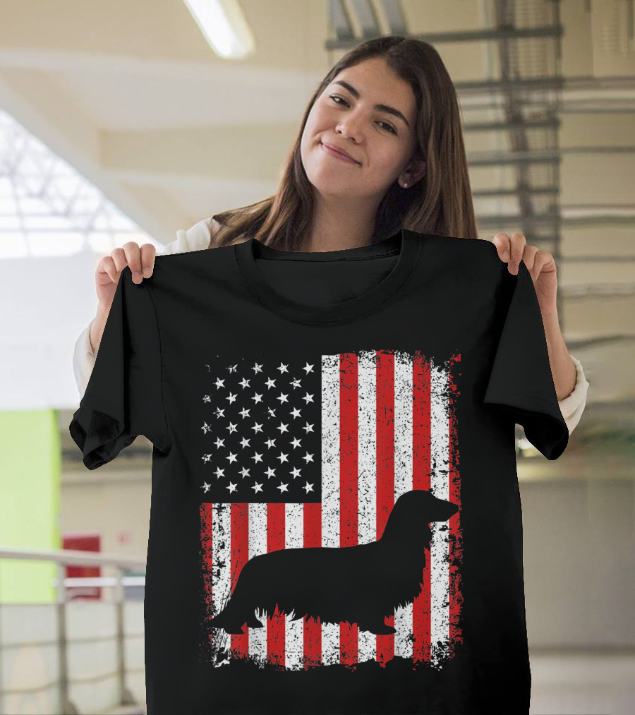 Dachshund American USA Flag 4th Of July Patriotic T-Shirt