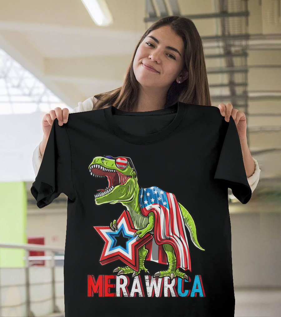 MERICA' T REX DINOSAUR 4TH OF JULY AMERICAN FLAG T-Shirt