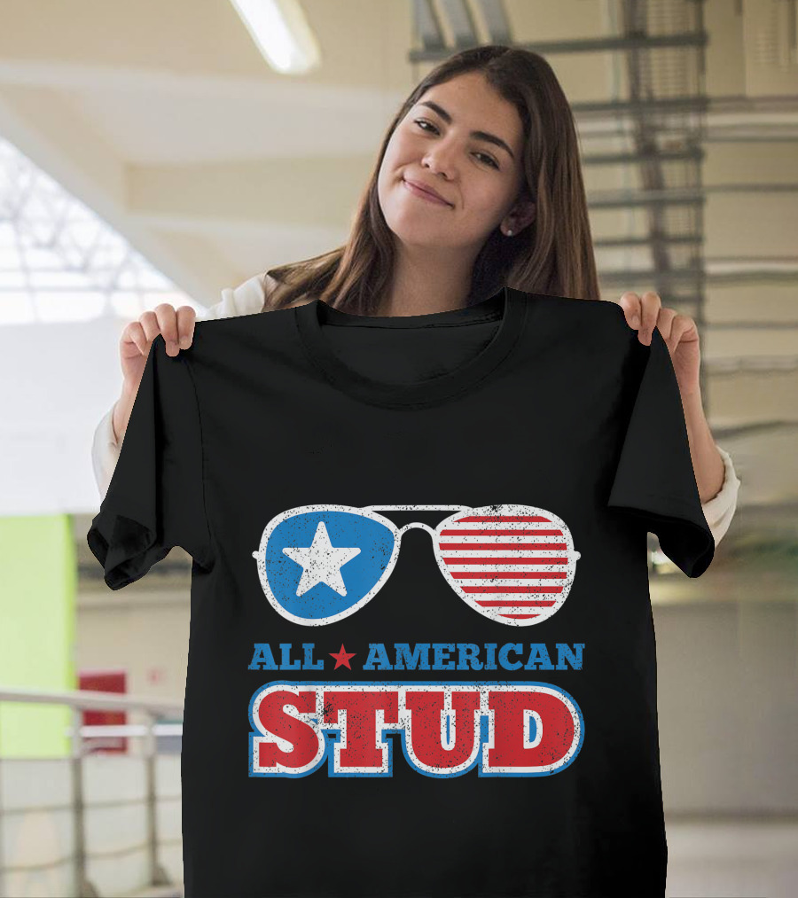 All American Stud Patriotic Sunglasses Star and Stripes 4th of July Independence Day T-Shirt