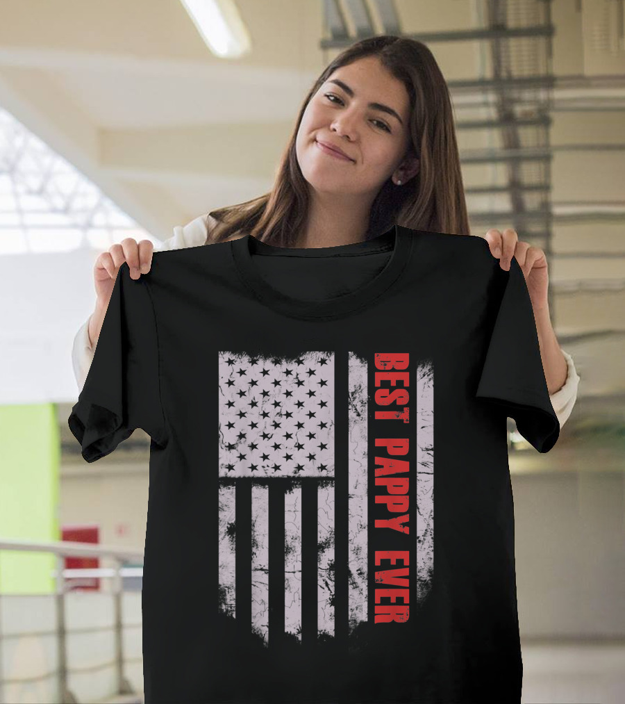 Vintage Best Pappy Ever Distressed American Flag T-Shirt