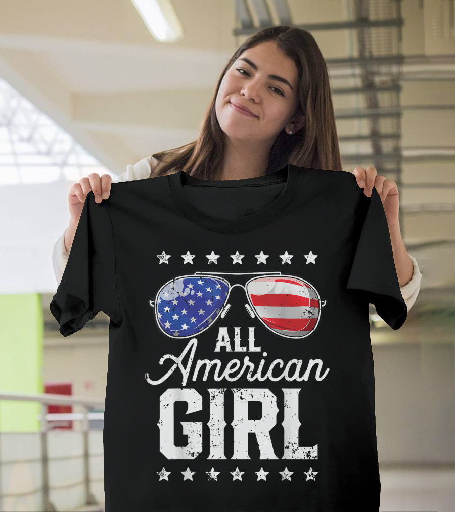 All American Girl 4Th Of July Sunglasses Stars and Stripes Family Matching T-Shirt