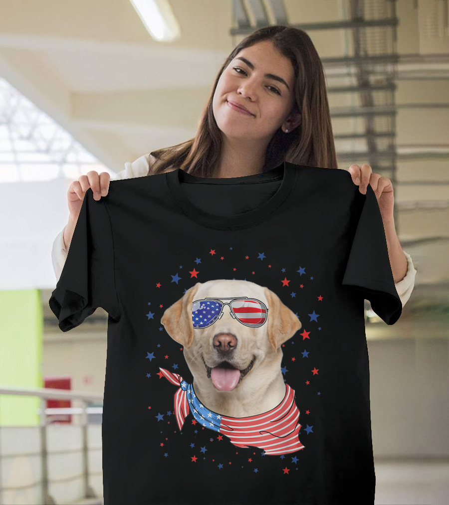 American Flag Patriotic Labrador Sunglasses USA 4th of July T-Shirt