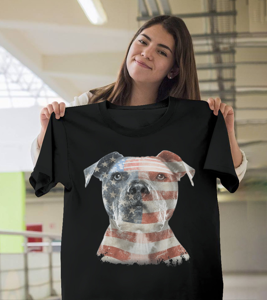 American Pit Bull Terrier Patriotic USA Flag T-Shirt