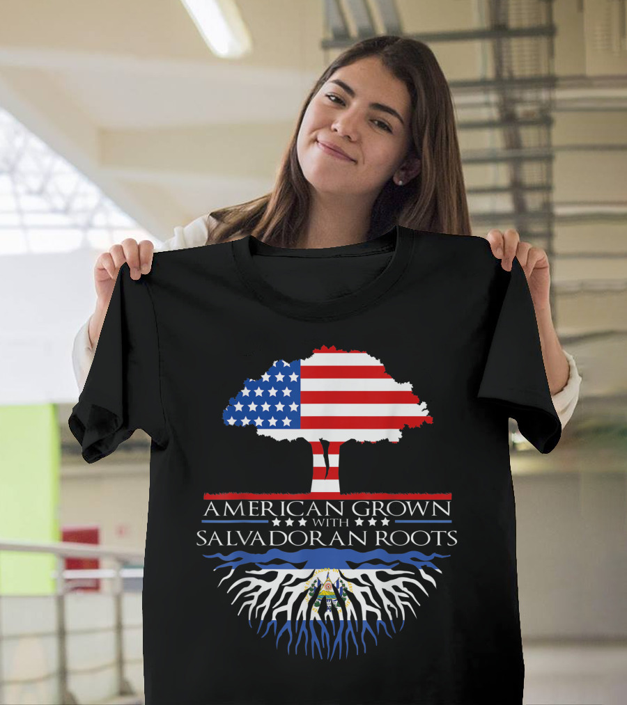 American Grown with Salvadoran Roots Flag Tree T-Shirt