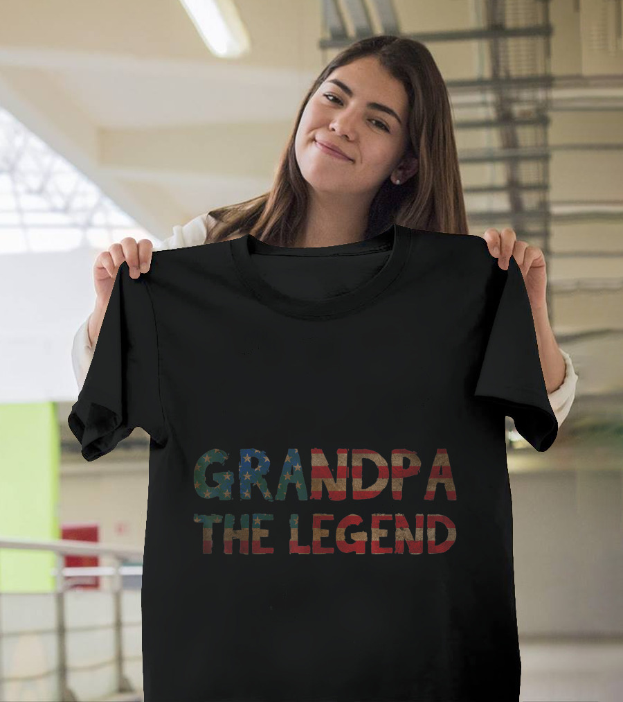 Grandpa The Legend American Flag Father's Day 4th of July T-Shirt