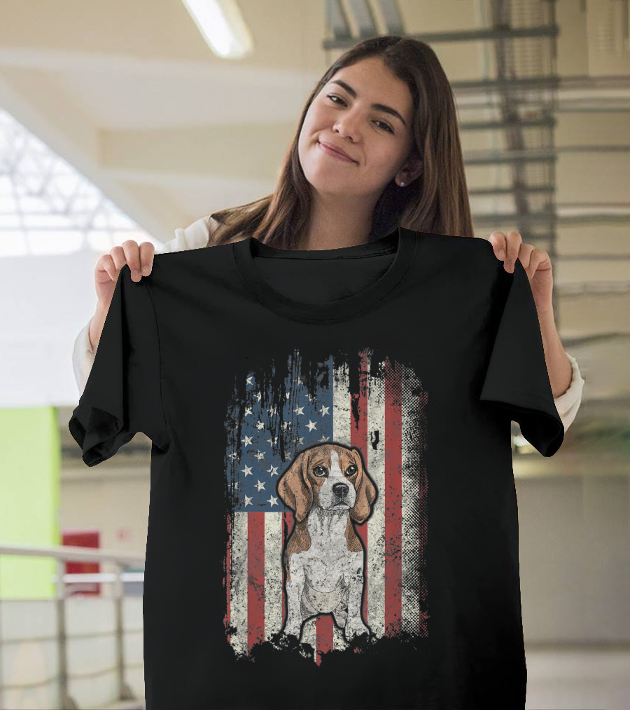 Beagle USA Patriotic American Flag T-Shirt