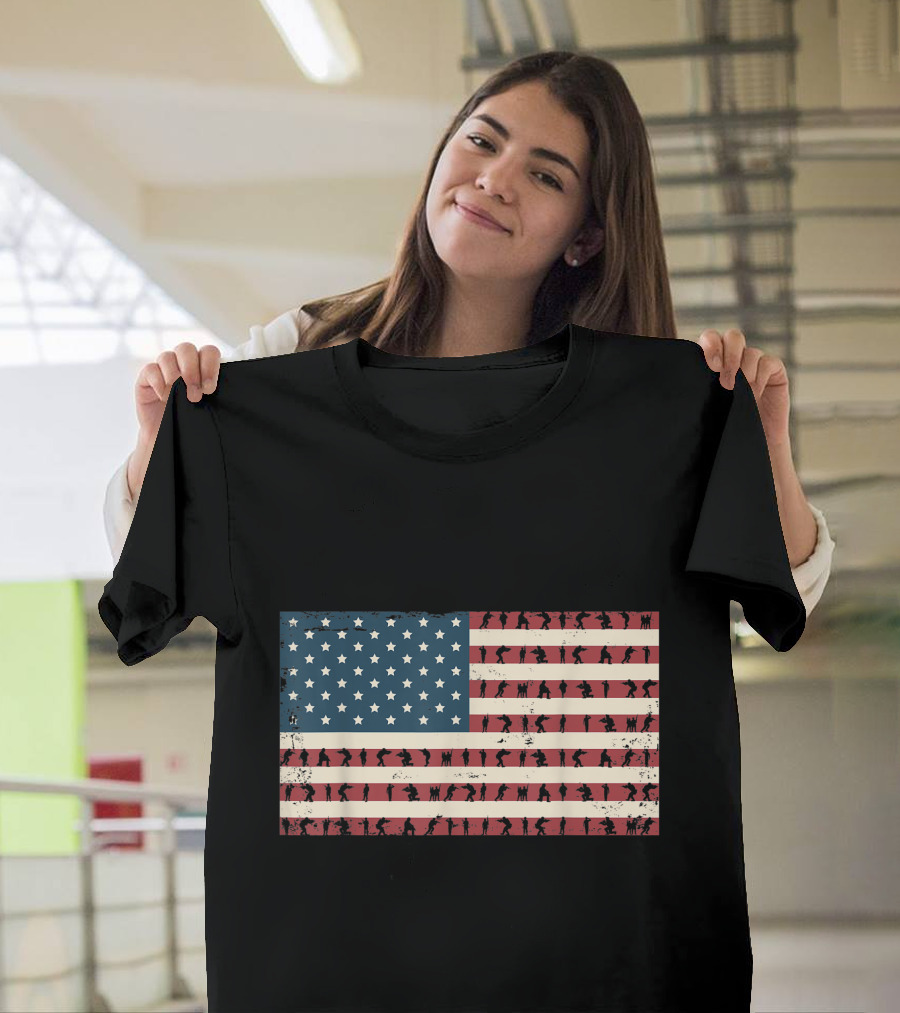 Vintage Distressed American Flag Veterans Silhouette 4th Of July T-Shirt