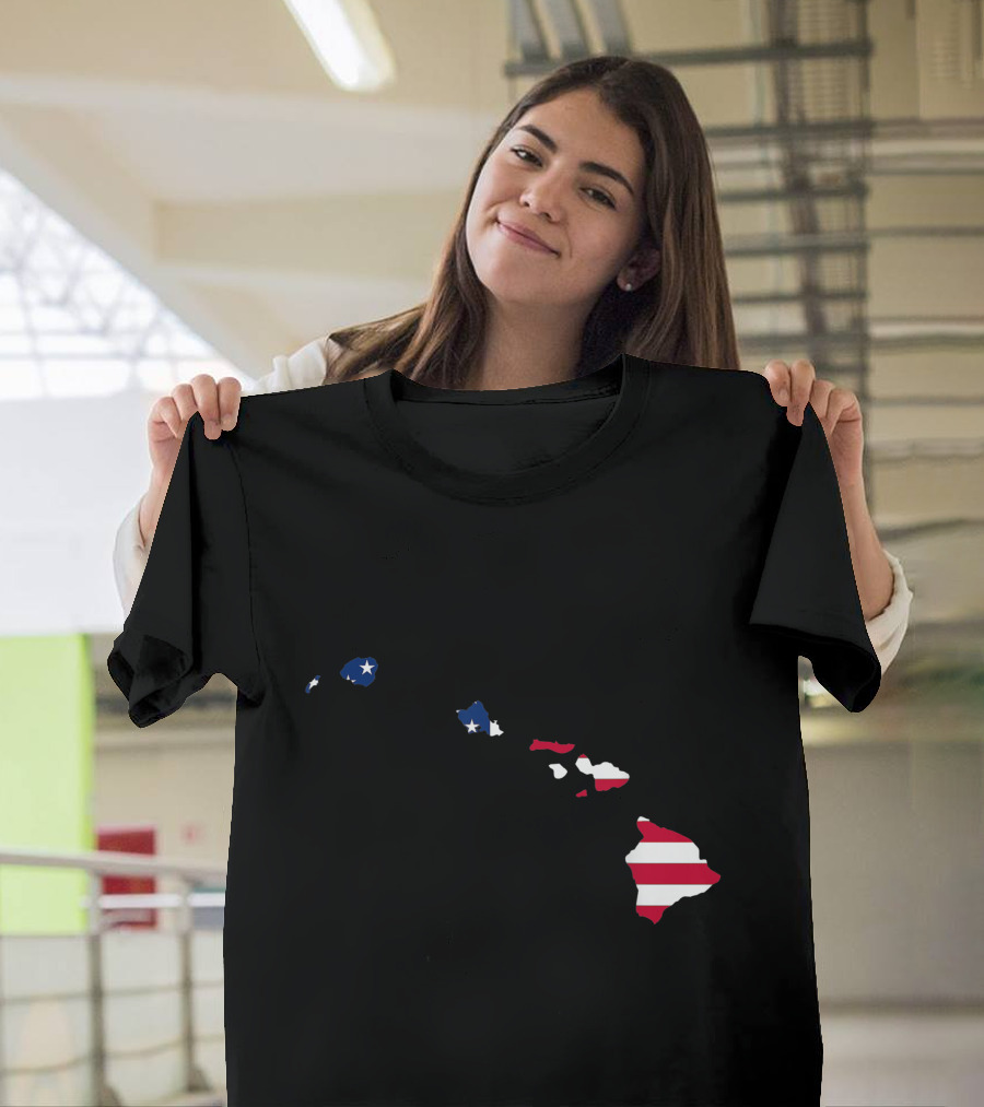 Hawaiian Aloha American Flag Map Party T-Shirt