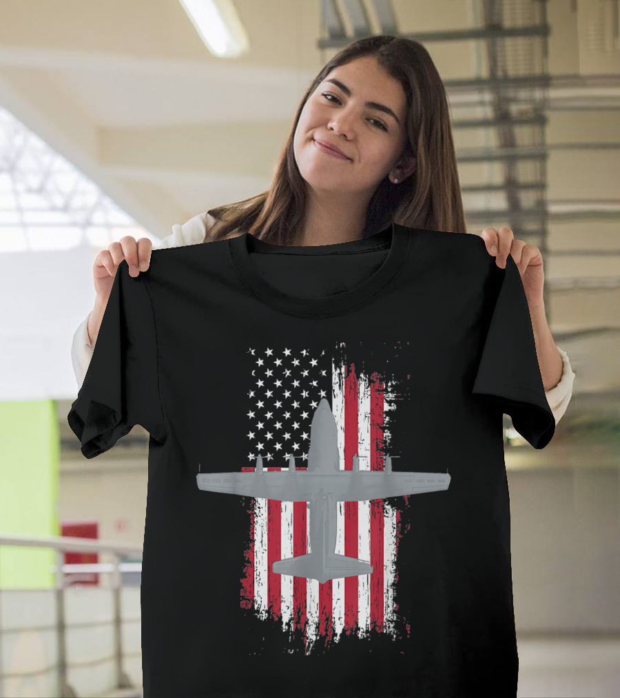 Ac 130 Spectre Gunship Over American Flag Military T-Shirt