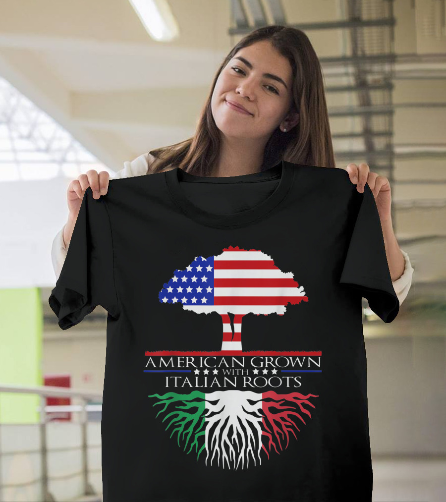 American Grown with Italian Roots Flag Tree USA Italy T-Shirt