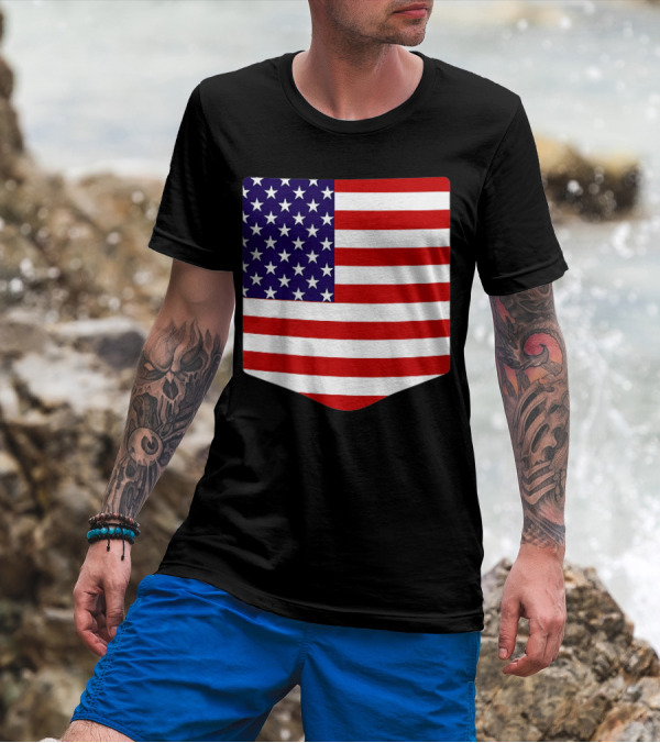 4Th Of July American Flag Stars And Stripes Fake Pocket T-Shirt
