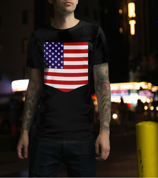4Th Of July American Flag Stars And Stripes Fake Pocket T-Shirt