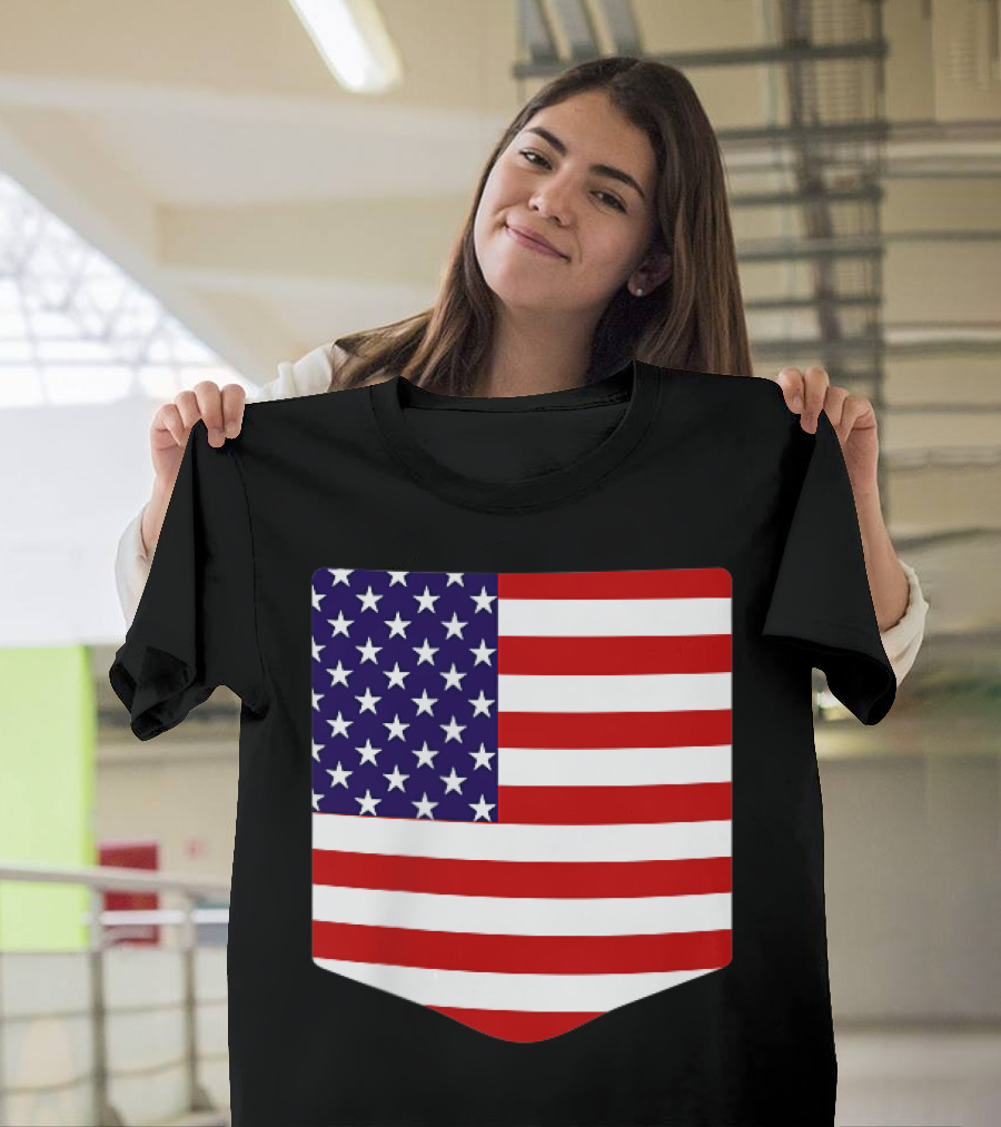 4Th Of July American Flag Stars and Stripes Fake Pocket T-Shirt