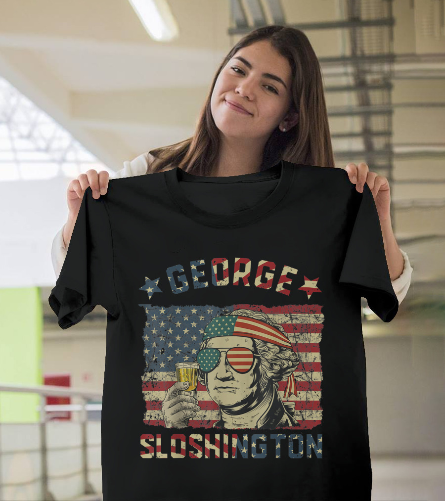 George Sloshington 4th of July American Flag Aviator Glasses T-Shirt