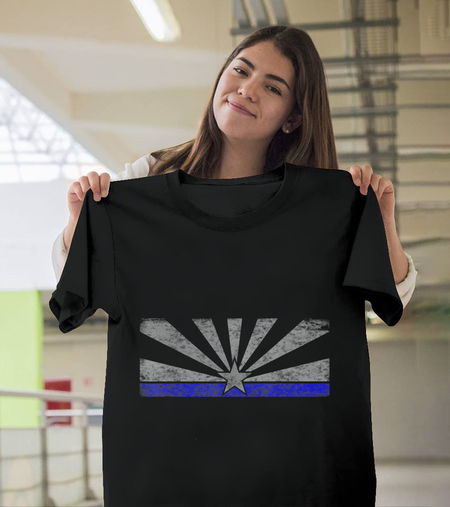 Az Blue Line Grunge Arizona State Flag Star T-Shirt
